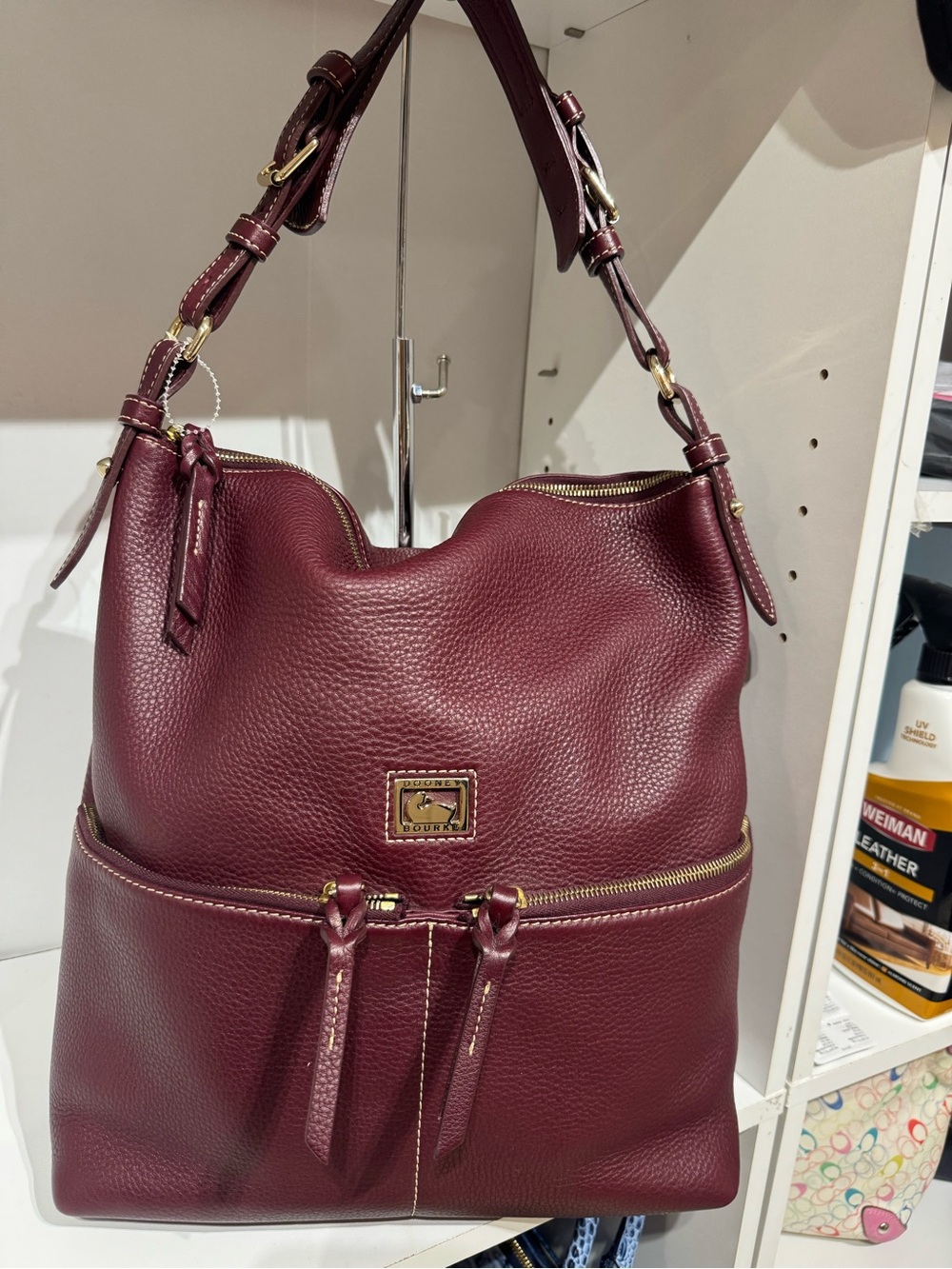 Dooney & Bourke Wine Pebbled Leather Shoulder Bag